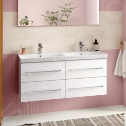 Villeroy & Boch Avento - Meuble double vasque 1200x470 mm, avec trop-plein, 2 trous de robinetterie, CeramicPlus, blanc alpin