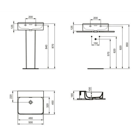 Ideal Standard Conca Ceram - Lavabo 500x450 mm, avec trop-plein, sans trou pour robinet, blanc T378401