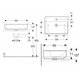 Geberit VariForm - Vasque 600x450 mm, avec trop-plein, trou pour robinetterie, blanc 500.780.01.2