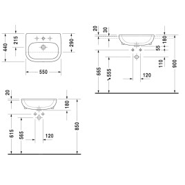 Duravit D-Code - Lavabo sem-encastré 550x440 mm, avec 1 trou, blanc alpin 0339550000