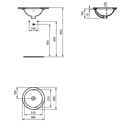 Ideal Standard Connect - Vasque sous plan, diamètre 380 mm, avec trop-plein, Ideal Plus, blanc E5052MA