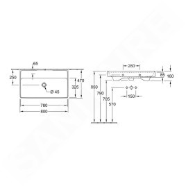Villeroy & Boch Collaro - Meuble lavabo 800x470 mm, sans trop-plein, sans trou de robinetterie, CeramicPlus, blanc alpin