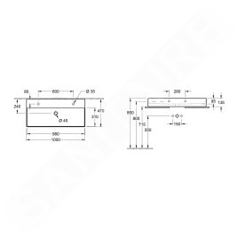 Villeroy & Boch Memento 2.0 - Meuble double vasque 1000x470 mm, sans trop-plein, 2 trous de robinetterie, CeramicPlus, blanc