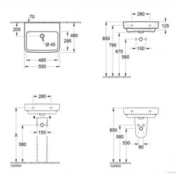 Villeroy & Boch O.novo - Lavabo 550x460 mm, avec trop-plein, sans trou pour robinet, blanc alpin 4A415701