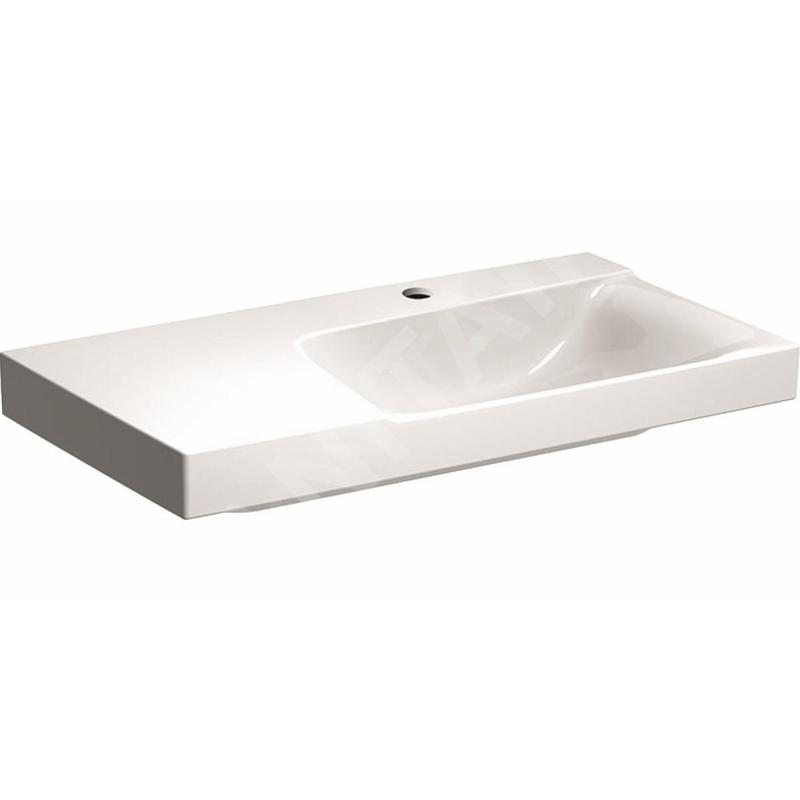 Geberit Xeno 2 - Lavabo 900x480 mm, avec 1 trou, sans trop-plein, avec plage de dépose à gauche, avec KeraTect, blanc