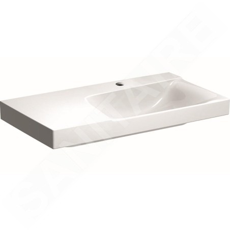 Geberit Xeno 2 - Lavabo 900x480 mm, avec 1 trou, sans trop-plein, avec plage de dépose à gauche, avec KeraTect, blanc