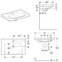 Geberit Acanto - Lavabo 750x482 mm, avec 1 trou, avec trop-plein, avec KeraTect, blanc 500.622.01.8