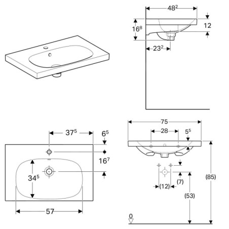 Geberit Acanto - Lavabo 750x482 mm, avec 1 trou, avec trop-plein, avec KeraTect, blanc 500.622.01.8