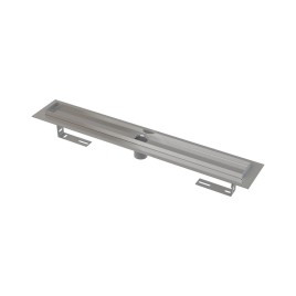 Alcadrain Douchegoten - Caniveau de douche 850 mm, avec rebord pour grille perforée, sans bouchon anti-odeur, inox APZ2001-850