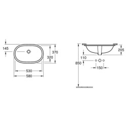 Villeroy & Boch O.novo - Vasque sans trou à installer par le bas, avec trop-plein, 530 mm x 320 mm, blanc- vasque 41625001