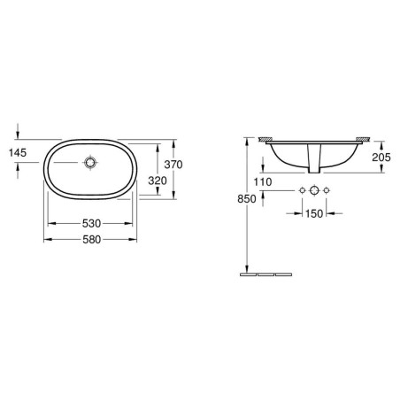 Villeroy & Boch O.novo - Vasque sans trou à installer par le bas, avec trop-plein, 530 mm x 320 mm, blanc- vasque 41625001