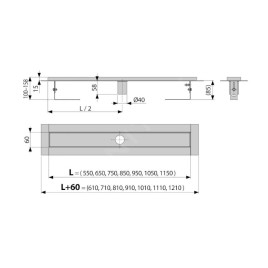 Alcadrain Douchegoten - Caniveau de douche 850 mm, avec rebord pour grille perforée, sans bouchon anti-odeur, inox APZ2001-850