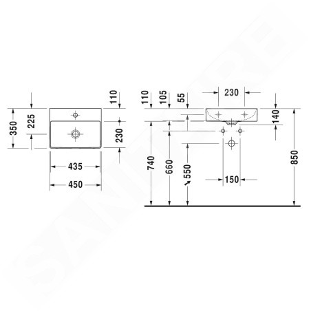 Duravit DuraSquare - Lave-mains 450x350 mm, DuraCeram, blanc alpin 0732450070