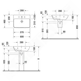 Duravit ME by Starck - Lavabo 600x460 mm, avec 1 trou, avec WonderGliss, blanc alpin 23356000001