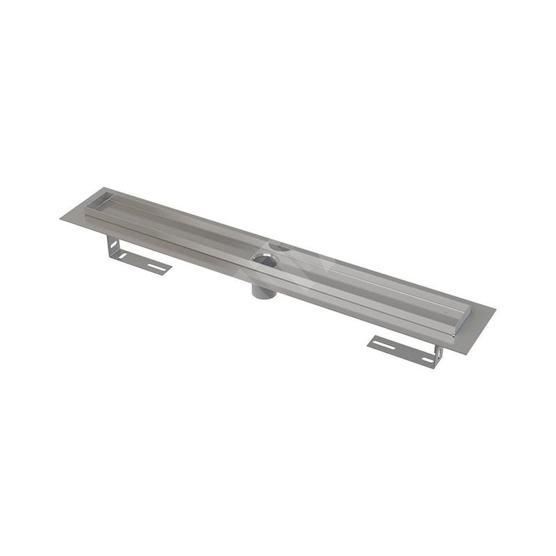 Alcadrain Douchegoten - Bac à douche 650 mm, avec rebord pour grille perforée, sans bouchon anti-odeur, inox APZ2001-650