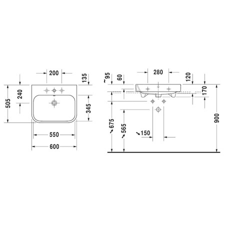 Duravit Happy D.2 - Lavabo 600x505 mm, avec un trou pour robinet, avec WonderGliss, blanc alpin 23186000001