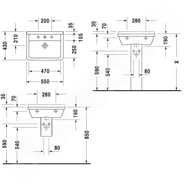 Duravit Starck 3 - Lavabo 550x430 mm, avec un trou pour robinet, blanc 0300550000