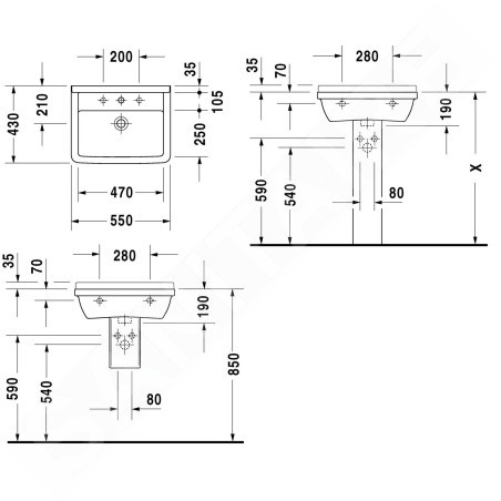 Duravit Starck 3 - Lavabo 550x430 mm, avec un trou pour robinet, blanc 0300550000
