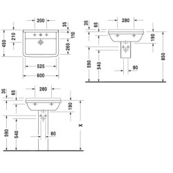 Duravit Starck 3 - Lavabo 600x450 mm, avec un trou pour robinet, blanc 0300600000