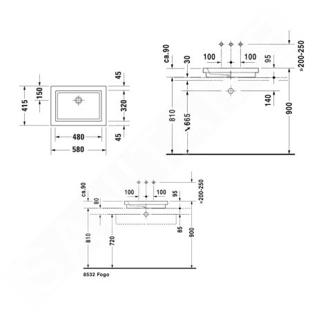 Duravit 2nd floor - Lavabo sans trou et sans trop-plein, 580mm x 415mm, blanc 0317580000
