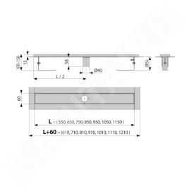 Alcadrain Douchegoten - Bac à douche 1050 mm, avec rebord pour grille perforée, sans bouchon anti-odeur, acier inoxydable