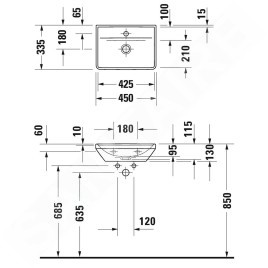 Duravit D-Neo - Lavabo 450x340 mm, 1 trou pour robinetterie, blanc 0738450041