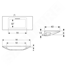 Geberit ONE - Lavabo 900x400x130 mm, sans trop-plein, sans trou pour robinetterie, sortie horizontale, KeraTect, blanc
