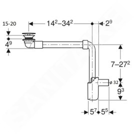 Geberit ONE - Siphon de lavabo gain de place avec vidage pour lavabos sans trop-plein, d 32 mm, blanc 152.089.01.1