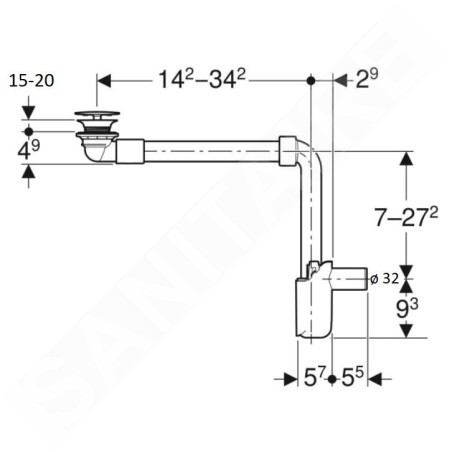 Geberit ONE - Siphon de lavabo gain de place avec vidage pour lavabos sans trop-plein, d 32 mm, blanc 152.089.01.1