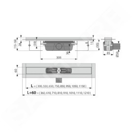 Alcadrain Douchegoten - Bac à douche Professional 550 mm, avec rebord pour grille complète, acier inoxydable APZ6-550