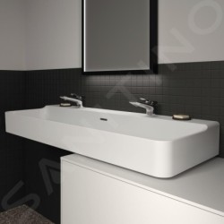 Ideal Standard Conca Ceram - Double-lavabo 1200x450 mm, avec trop-plein, trous pour robinet, blanc T380301