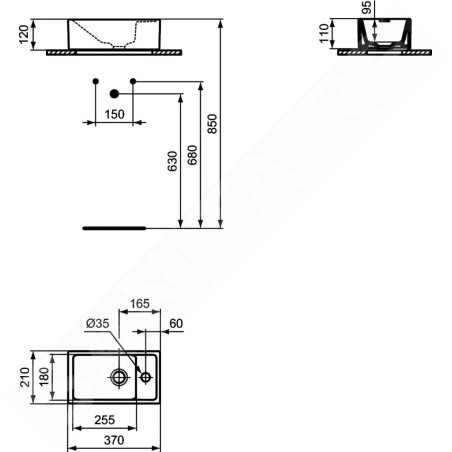 Ideal Standard Tempo - Lave-mains, 370x210 mm, sans trop-plein, 1 trou de robinetterie à droite, blanc E210901