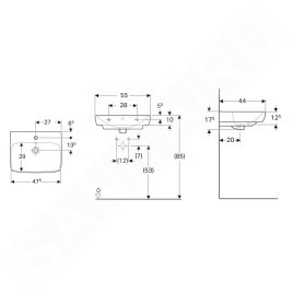 Geberit Selnova Square - Lavabo 550x440 mm, avec un trou de robinetterie, avec trop-plein, blanc 500.290.01.7