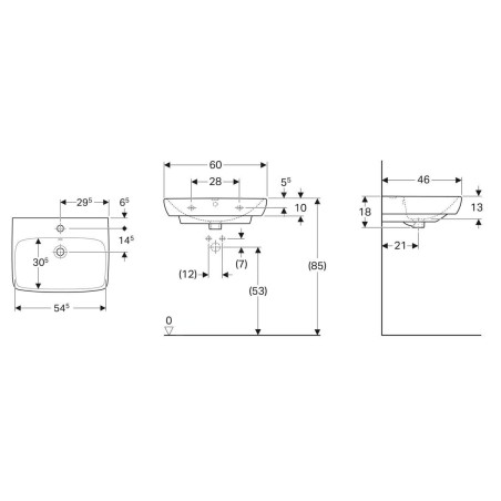 Geberit Selnova Square - Lavabo 600x460 mm, avec un trou de robinetterie, avec trop-plein, blanc 500.300.01.7