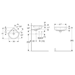 Geberit Selnova - Lave-main d’angle 414x412 mm avec un trou pour mitigeur, blanc 500.326.01.5