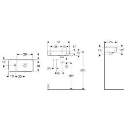Geberit Selnova - Lave-mains 500x250 mm, avec un trou pour mitigeur à gauche, avec trop-plein, blanc 501.506.00.7