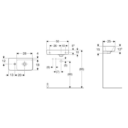 Geberit Selnova - Lave-mains 500x250 mm, avec un trou pour mitigeur à gauche, avec trop-plein, blanc 501.506.00.7