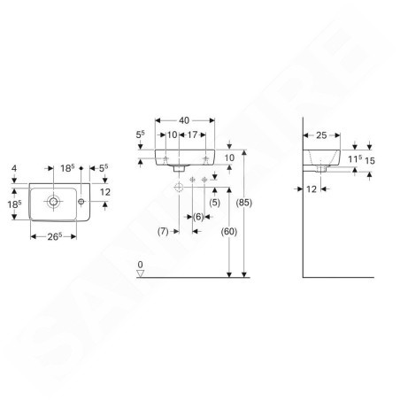 Geberit Selnova - Lave-mains 400x250 mm, avec un trou de robinetterie à droite, avec trop-plein, blanc 501.517.00.7