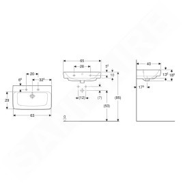 Geberit Selnova Compact - Lavabo 650x400 mm, avec trop-plein, sans trou pour robinetterie, blanc 501.892.00.7