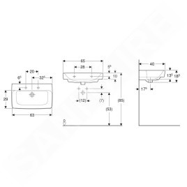 Geberit Selnova Compact - Lavabo 650x400 mm, sans trop-plein, sans trou pour robinetterie, blanc 501.893.00.7