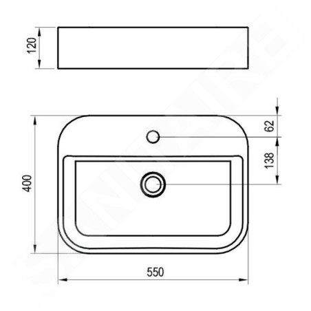 Ravak Ceramic - Vasque à poser sur plan, 55x40 mm, avec trop-plein, un trou pour robinetterie, blanc XJX01155005