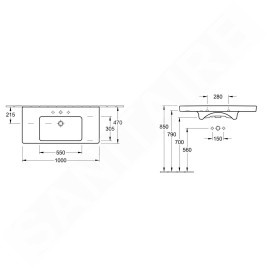 Villeroy & Boch Subway 2.0 - Meuble lavabo 1000x470 mm, avec trop-plein, trou de robinetterie, blanc alpin 7175A001
