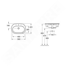 Villeroy & Boch O.novo - Vasque encastrée 560x405 mm, sans trop-plein, avec trou de robinetterie, CeramicPlus, blanc alpin
