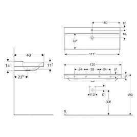 Geberit Xeno 2 - Lavabo 1200x480 mm, avec 1 trou, sans trop-plein, avec KeraTect, blanc 500.551.01.1