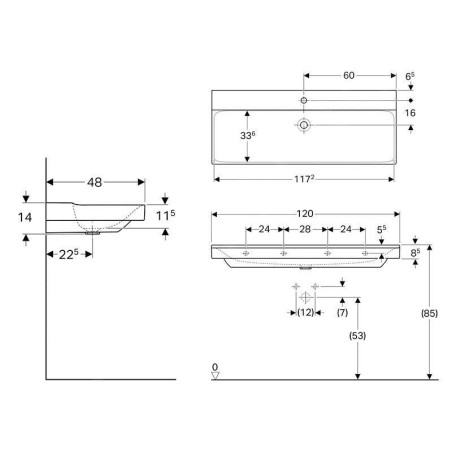 Geberit Xeno 2 - Lavabo 1200x480 mm, avec 1 trou, sans trop-plein, avec KeraTect, blanc 500.551.01.1