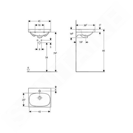 Geberit Acanto - Lave-mains 450x380 mm, avec 1 trou, avec trop-plein, blanc 500.636.01.2