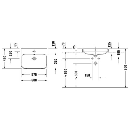 Duravit Happy D.2 Plus - Vasque 600x460 mm, avec un trou pour robinet, avec WonderGliss, blanc 23606000001