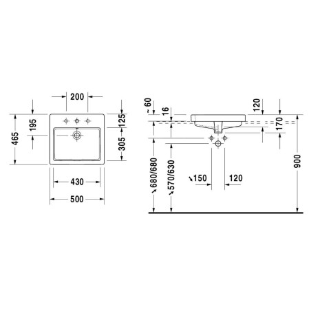 Duravit Vero - Vasque 500x465 mm, avec un trou pour robinet, avec WonderGliss, blanc alpin 03155000001