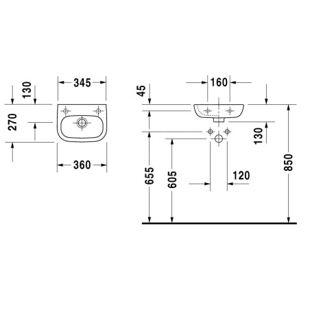 Duravit D-Code - Lave-mains 360x270 mm, avec 1 trou à droite, blanc alpin 07053600082
