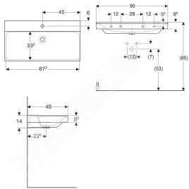 Geberit Xeno 2 - Lavabo 900x480 mm, avec 1 trou, sans trop-plein, avec KeraTect, blanc 500.531.01.1